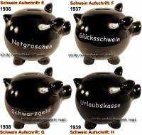 Sparschwein Blacky 2 Aufschrift ausw�hlen Keramik mit Spardosenschloss Neu Ma�e ca.: L= 16,5cm - Bild vergr��ern 
