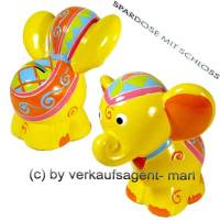 SPARDOSE ELEFANT Kinder 2 gelb KERAMIK Ma�e ca.: L= 13,5 cm - Bild vergr��ern 
