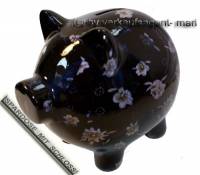 SPARSCHWEIN DEKOR BLUMEN 2 schwarz SPARDOSE KERAMIK NEU Ma�e ca.: L= 20cm - Bild vergr��ern 