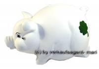 Sparschwein Spardose mit Kleeblatt Wei� Neu Ma�e ca.: L= 17cm  - Bild vergr��ern 