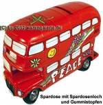Spardose Auto Bus Doppeldecker London PEACE Kunststein mit Gummistopfen Neu Ma&szlig;e ca.: L= 18cm