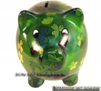 Sparschwein Gl�cksdekor gr�n Spardose & Schloss Ma�e ca.: L= 19cm - Bild vergr��ern 