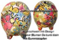 Sparschwein mit Design Dekor Blumen 3a weiss klein NEU Ma�e ca.: L= 13cm - Bild vergr��ern 