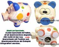 Sparschwein R�ssel mit Punkten Farbe blau, Spardose & Schloss Ma�e ca.: L= 20cm - Bild vergr��ern 