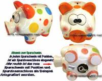 Sparschwein R�ssel mit Punkten Farbe orange, Spardose & Schloss Ma�e ca.: L= 20cm - Bild vergr��ern 