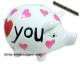 Sparschwein mit Dekor Herzen 3a Spardose Keramik Schlo� Ma�e ca: 16cm