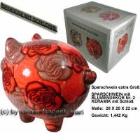 Sparschwein Blumendekor 2 Keramik extra Gro� mit Schloss Ma�e ca.: L= 28cm - Bild vergr��ern 