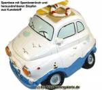Spardose Auto Urlaubsspardose wei&szlig;/ bunt Kunststein mit Spardosenverschluss Ma&szlig;e ca.: L= 15cm