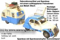 Spardose Deko Nostalgie Wohnwagen- Gepann hellblau wei Metall Gummistopfen Mae ca.: L= 40 cm - Bild vergrern 