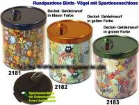 Rundpardose Birds- Vgel Farbvariante auswhlen mit Spardosenschloss & Schlssel Mae ca.: H= 8,5 cm - Bild vergrern 