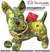 Spardose Spartier Hund Bommer gr�n Bl�ten Keramik Marke Pomme Pidou Ma�e ca.: L= 17,5 cm - Bild vergr��ern 