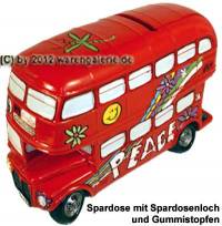 Spardose Auto Bus Doppeldecker London PEACE Kunststein mit Gummistopfen Mae ca.: L= 18 cm - Bild vergrern 