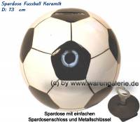 Spardose Fussball Keramik wei / schwarz mit Spardosenschloss & Schlssel Mae ca.: = 13 cm - Bild vergrern 