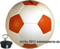 Spardose Fuball wei/ orange mit Spardosenschloss und Spardosenschlssel Mae ca.: = 15,5 cm - Bild vergrern 