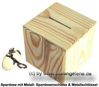 Spardose Holzwrfel Rohling natur Kiefernholz mit Spardosenschloss & Schlssel Mae ca.: L= 10 cm - Bild vergrern 