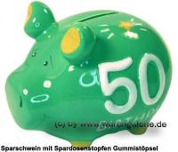 Sparschwein 3D Design 50 Birthday! grn Keramik Marke KCG Mae ca.: L= 12,5 cm - Bild vergrern 