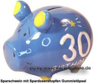 Sparschwein 3D Design 30 Birthday! blau Keramik Marke KCG Mae ca.: L= 12,5 cm - Bild vergrern 