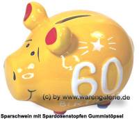 Sparschwein 3D Design 60 Birthday! gelb Keramik Marke KCG Ma�e ca.: L= 12,5 cm - Bild vergr��ern 