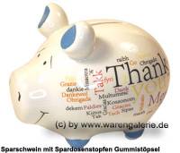 Sparschwein Thank You International wei bunte Schrift Keramik Marke KCG Mae ca.: L= 12,5 cm - Bild vergrern 