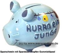 Sparschwein 3D Design Hurra ein Junge hellblau klein Keramik Marke KCG Ma�e ca.: L= 12,5 cm - Bild vergr��ern 