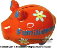 Sparschwein 3D Design Familientag orange Keramik Marke KCG Mae ca.: L= 12,5 cm - Bild vergrern 