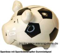 Sparschwein Fussballschwein wei/ schwarzes Fussball Dekor Keramik Marke KCG Mae ca.: L= 12,5 cm - Bild vergrern 