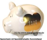 Sparschwein Dekor GOOD LUCK Goldedition wei� Keramik Marke KCG Ma�e ca.: L= 12,5 cm - Bild vergr��ern 