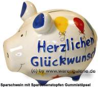 Sparschwein 3D Design Herzlichen Glckwunsch wei Keramik Marke KCG Mae ca.: L= 12,5 cm - Bild vergrern 