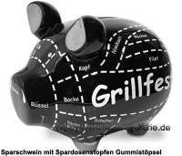 Sparschwein Grillfest schwarz hellgraue Schrift mittelgro Keramik Marke KCG Mae ca.: L= 17 cm - Bild vergrern 