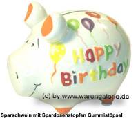 Sparschwein 3D Design Happy Birthday wei Keramik Marke KCG Mae ca.: L= 12,5 cm - Bild vergrern 