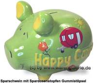 Sparschwein 3D Design Happy Camper hellgr�n mittelgro� Keramik Marke KCG Ma�e ca.: L= 17 cm - Bild vergr��ern 