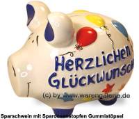 Sparschwein 3D Design Herzlichen Glckwunsch wei mittelgro Keramik Marke KCG Mae ca.: L= 17 cm - Bild vergrern 