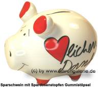 Sparschwein Herzlichen Dank wei bunte Dekor Schrift Keramik Marke KCG Mae ca.: L= 12,5 cm - Bild vergrern 