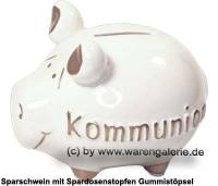 Sparschwein �Kommunion� wei� goldfarben  �  modernes KCG 3D Keramik-Design Ma�e ca.: L= 12,5 cm - Bild vergr��ern 