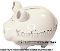 Sparschwein �Konfirmation� wei� silberfarben  �  modernes KCG 3D Keramik-Design Ma�e ca.: L= 12,5 cm - Bild vergr��ern 
