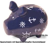 Sparschwein Nautilus dunkelblau wei Design Dekor Keramik Marke KCG Mae ca.: L= 12,5 cm - Bild vergrern 