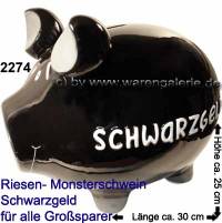 Sparschwein 3D Design Schwarzgeld schwarz riesengroes Monster Keramik Marke KCG Mae ca.: L= 30 cm - Bild vergrern 