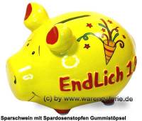 Sparschwein 3D Design Endlich 18 gelb Keramik Marke KCG Ma�e ca.: L= 12,5 cm - Bild vergr��ern 