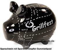 Sparschwein Grillfest schwarz hellgraue Schrift Keramik Marke KCG Mae ca.: L= 12,5 cm - Bild vergrern 