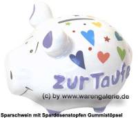 Sparschwein �Zur Taufe� wei� � modernes KCG 3D Keramik-Design Ma�e ca.: L= 12,5 cm - Bild vergr��ern 