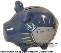 Sparschwein �Super Dad� blau-bunt � modernes KCG Keramik-Design Ma�e ca.: L= 12,5 cm - Bild vergr��ern 