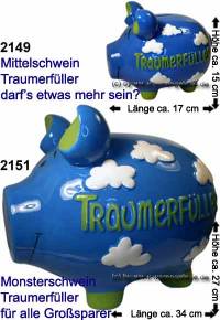 Sparschwein 3D Design Traumerfller blau Keramik Marke KCG Gre whlen Mae ca.: L= 17 cm bis 34 cm - Bild vergrern 