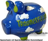 Sparschwein 3D Design Traumerfller blau mittelgro Keramik Marke KCG Mae ca.: L= 17 cm - Bild vergrern 