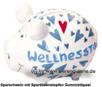 Sparschwein �Wellnesstag� wei� / hellblau �  modernes KCG 3D Keramik-Design Ma�e ca.: L= 12,5 cm - Bild vergr��ern 