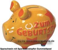 Sparschwein 3D Design Zum Geburtstag dunkelgelb Keramik Marke KCG Mae ca.: L= 12,5 cm - Bild vergrern 