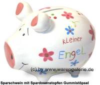 Kleinsparschwein Kleiner Engel wei bunte Dekor Schrift Keramik Marke KCG Mae ca.: L= 12,5 cm - Bild vergrern 
