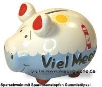 Sparschwein 3D Design Viel Meer! wei/ blau Keramik Marke KCG Mae ca.: L= 12,5 cm - Bild vergrern 