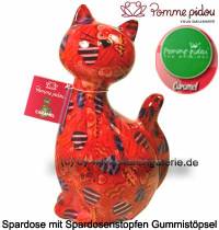 Spardose Spartier Katze Caramel rot mit bunten Herzen Keramik Marke Pomme Pidou Ma�e ca.: H= 22 cm - Bild vergr��ern 
