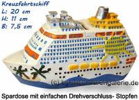 Spardose Kreuzfahrtschiff wei/ bunt aus Kunststein mit Spardosenverschluss Mae ca.: L= 20 cm - Bild vergrern 