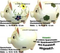 Sparschwein mit bunten Dekor Keramik Dekorvariante auswhlen mit Spardosenschloss Mae ca.: L= 16 cm - Bild vergrern 